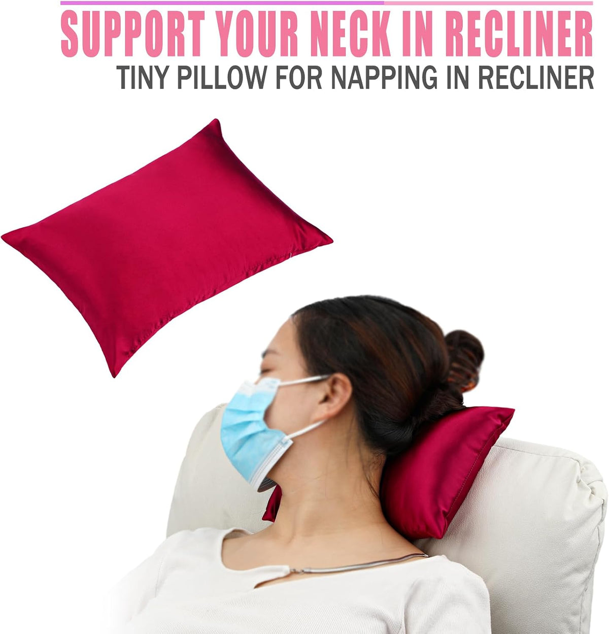 Small Neck Pillow for Recliner Chair Neck Support Pillows Pain Relief Plump Adjustable Filling Nap Airplane Sleeping Little Cushion Minky Dot Dark Gray