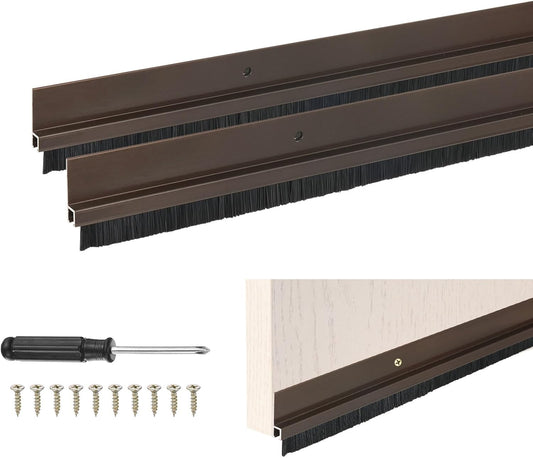 M METERXITY 2-Pack Door Brush Bottom Sweep, 39" L x 2.6" W H-Shape Aluminum Alloy Base with 1.6" Nylon Brush for Industrial/Home/Garage Door Seal, Strong Adhesive Weather Stripping Kit[Silver]
