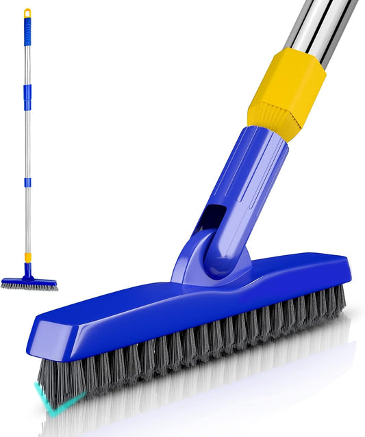 Grout & Scrub Brush Combo, Floor Scrubber with Long Handle, Multi-Purpose Stiff Bristles Cleaning Brush Set for Tile, Grout, Deck, Kitchen, Shower Floor (2 Pcs)