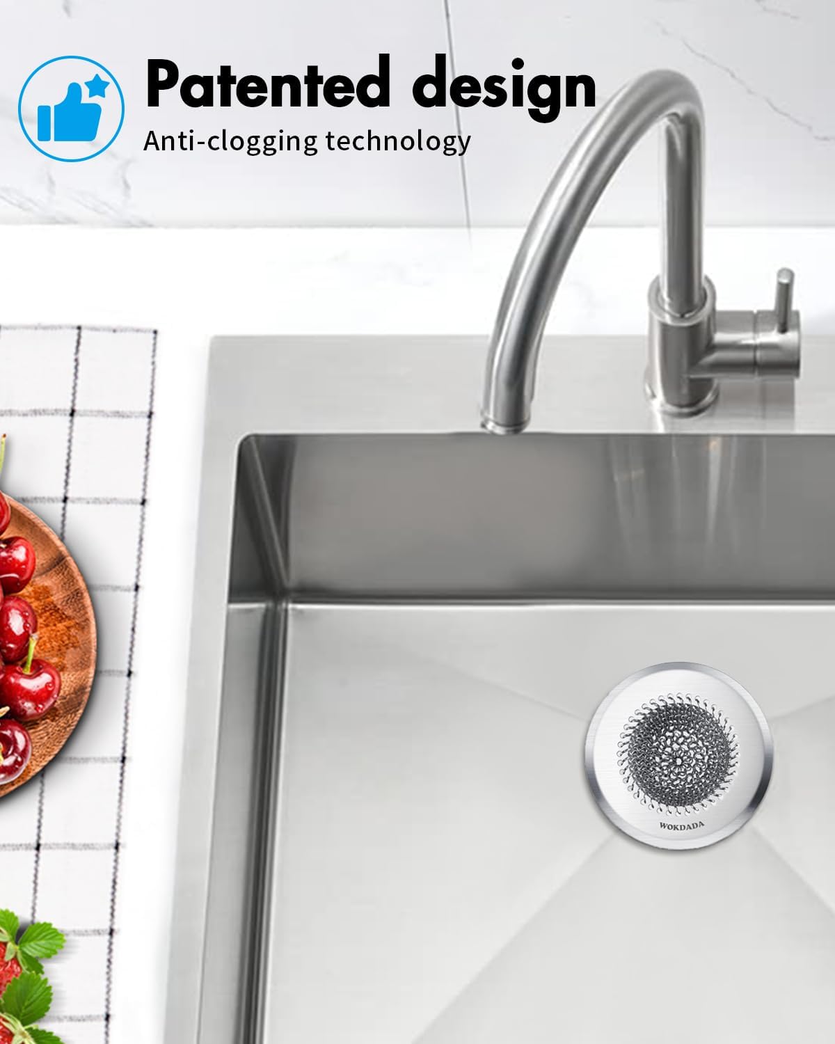 Kitchen Sink Drain Strainer,Patented Reversible Chain Mesh Basket Anti-Clog | Revolutionary Sink Strainer，Easy Clean，Fast Drainage，304 Stainless Steel Rust-Proof，4.4" Large Capacity Food Catcher，Handmade