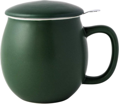 Yundu 12 OZ Matte Purple Ceramics Teacup with Infuser and Lid, Mug with Lid for Steeping - Stainless Steel Infuser for Loose Leaf Tea, Home Office Gift for Tea Lovers