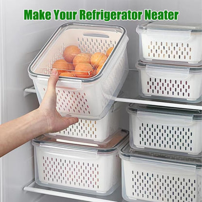 5 Pack Fruit Storage Containers for Fridge with Removable Colander, Produce Containers BPA-free Fridge Organizer to Keep Berry Lettuce Vegetable Fresh, Dishwasher & Microwave Safe
