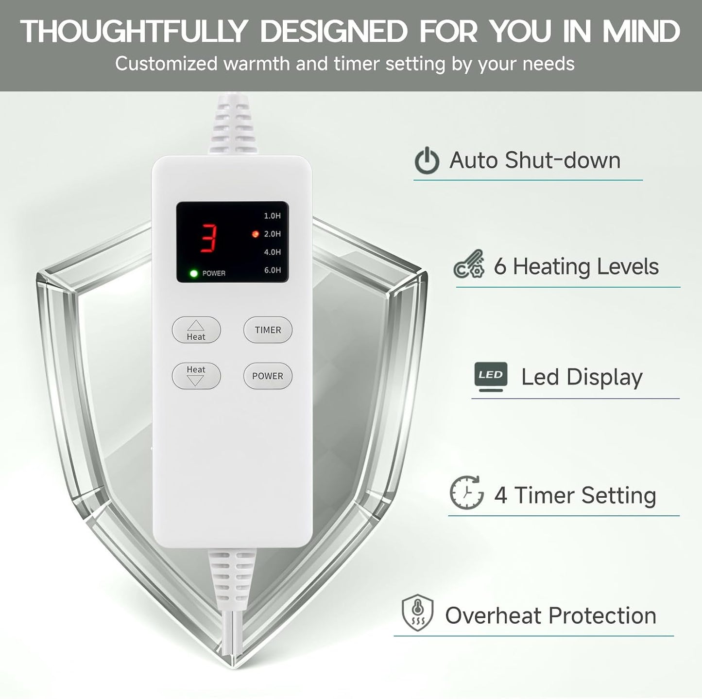 Heating Pad for Period Cramps, Heating Pad for Back/Neck/Shoulder Muscle Pain, 6 Heating&4 Timer Setting, Auto Shut Off, Dry/Moist Heat & Machine Washable, Gray Birthday Christmas Gifts for Women Mom