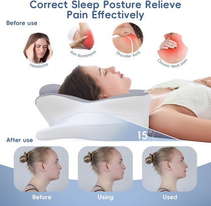 Cervical Neck Pillow,Memory Foam Pillow with Dual Height, Grey