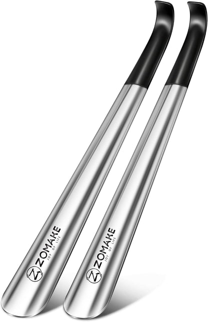 ZOMAKE Shoe Horn Long Handle for Seniors Men Women, Metal Shoehorn 16.5" | Stainless Steel Boot Horn Shoe Spoon Helper, Comfort Grip Handle, Smooth Edges, No Bending Required, Shoe Care for Daily Use