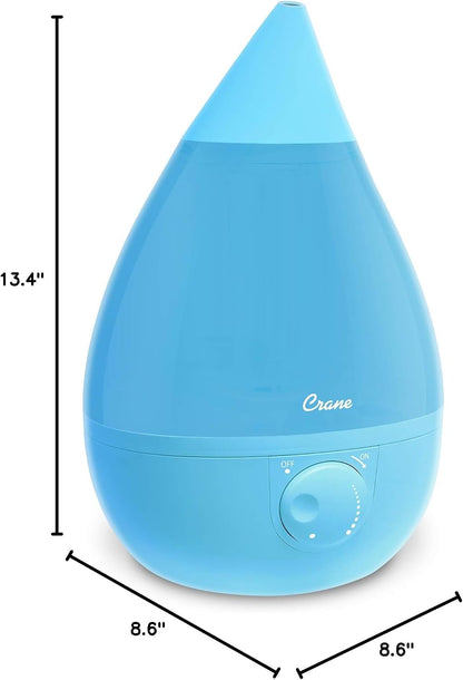 Crane Ultrasonic Cool Mist Humidifier for Bedroom, Baby Nursery, Kids Room, Plants, or Office, Large 1 Gallon Tank, Filter Optional, Blue and White