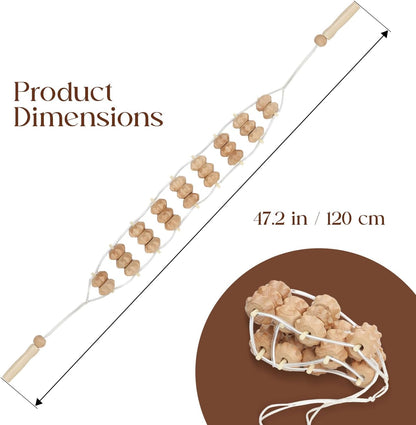 Mr.Woodware Rope Back Massager - 47.2 inches Lymphatic Drainage Massager Tool for Back, Neck, Legs, Waist, Body Pain Relief and Massage Therapy - Anti Cellulite Wooden Massage Roller for Maderoterapia