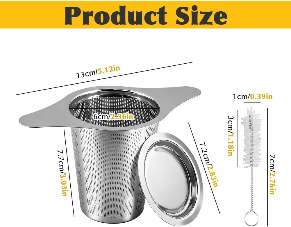2Pcs Stainless Steel Tea Infuser with Lid, Reusable Loose Leaf Tea Steeper Ultra Fine Mesh TeaStrainer with Double Handles, Large Capacity Teapot Filter Fits Mugs Cups
