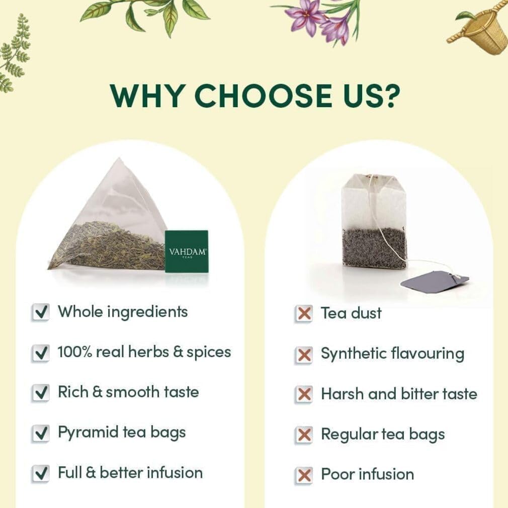 VAHDAM, Assorted Herbal Tea Sampler (18 Tea Bags, 9 Flavors) Caffeine-Free, Non-GMO | Double Infusion, Individually Enveloped Tea Bags | Herbal Tea Assortmen