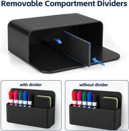 Magnetic Pencil Pen Holder, 2 PCS Magnetic Dry Erase Marker Holder for Whiteboard, Black White Magnet Storage Pencil Cup Case Fridge Organizers Locker Accessories for Office School Teacher Must Haves