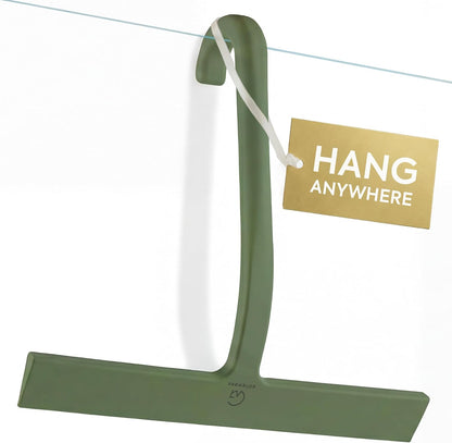 Shower Squeegee for Glass Doors, 10″ Black with No-Drill J-Hook | Hang Anywhere Without Adhesive, Seamless One-Piece Silicone, Encased Steel Core, Streak-Free Shower Squeegee for Glass & Tile