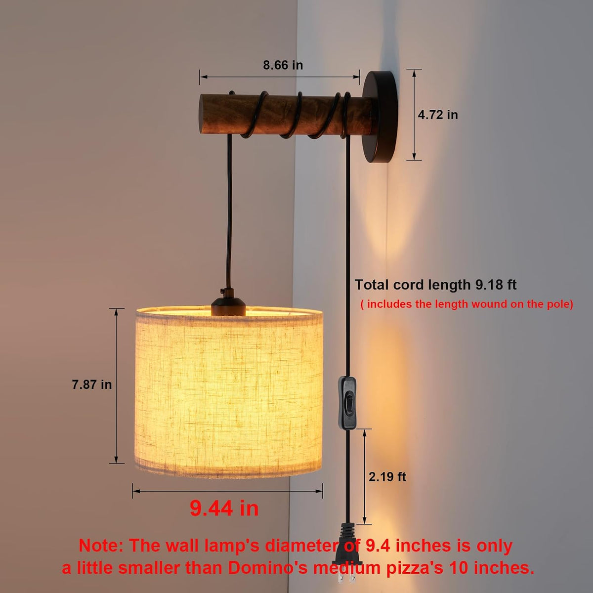 XSDeTu Battery Operated Wall Sconce with Remote, Rechargeable Battery Powered Wall Light, 3 Colors Dimmable Wall Mounted Lights, Adjustable Lamp for Bedroom Bedside, Wooden Arm, Fabric Shade, 2 Pcs