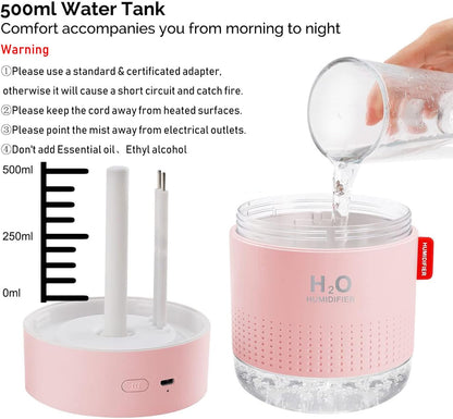 Portable Mini Humidifier, 500ml Small Humidifier for Bedroom Travel, White | USB Personal Cool Mist Humidifier for Baby Room Office Desk Home Plants, Auto Shut-Off, 2 Mist Modes, Super Quiet