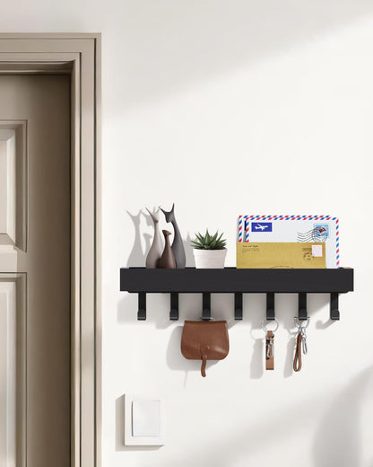 Key Holder Wall Mount Magnetic Adhesive, Key Hooks Rack with Shelf | Key Hanger with Mail Organizer for RV Camper Fridge Living Room Decor, Home Essentials, Black