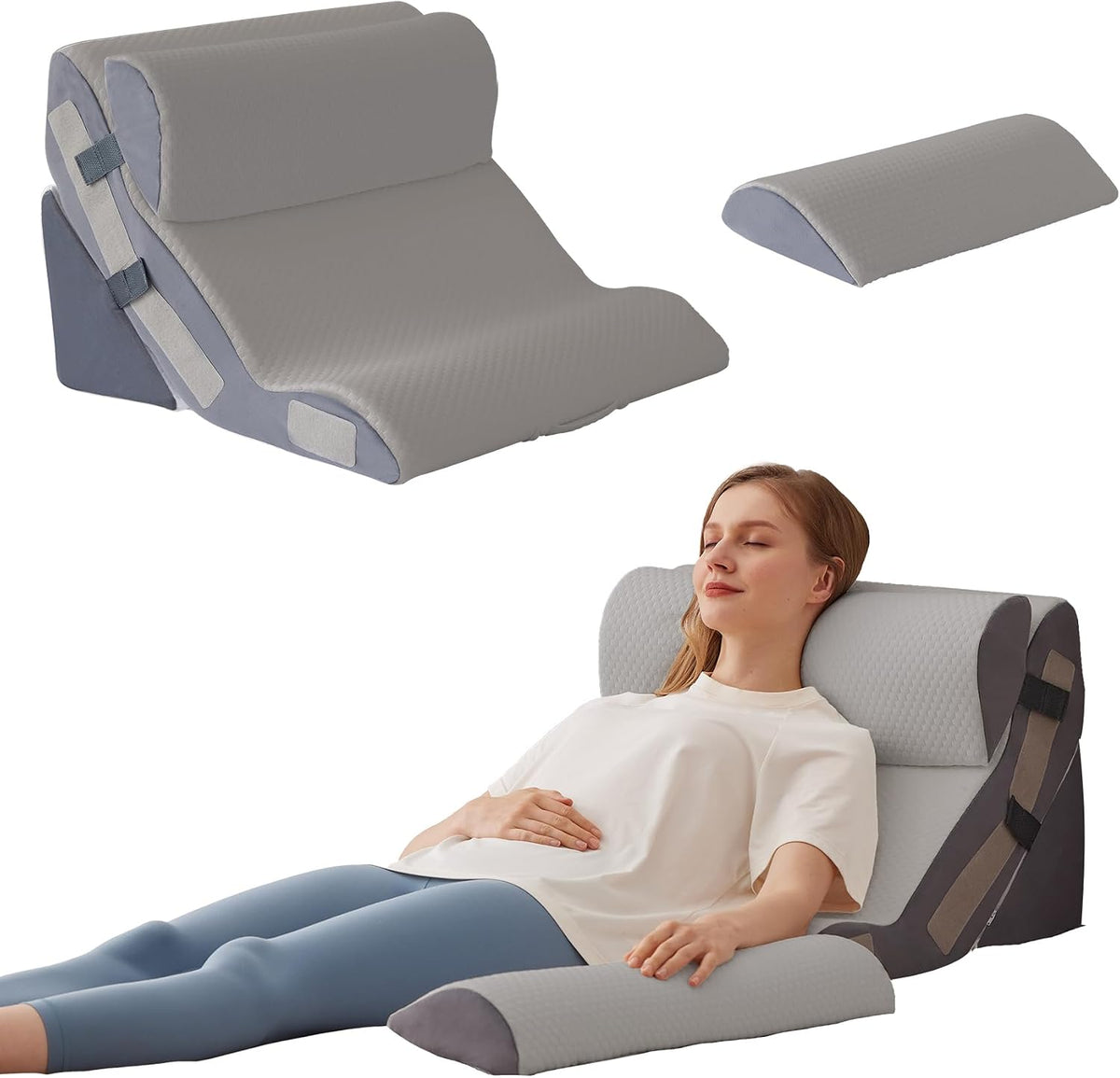 Ahpmeoa Wedge Pillow Set for After Surgery, Back Pillow for Bed Sitting up, 10-in-1 Foam Wedge Pillow for Acid Reflux & Back Pain Relief, Post Surgery Pillow for GERD & Snoring, White