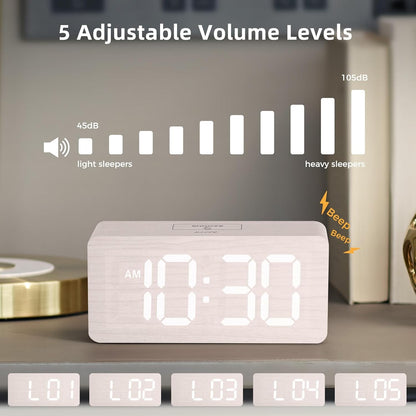 uscce Wooden Digital Alarm Clocks for Bedrooms with 0-100% Dimmable Display