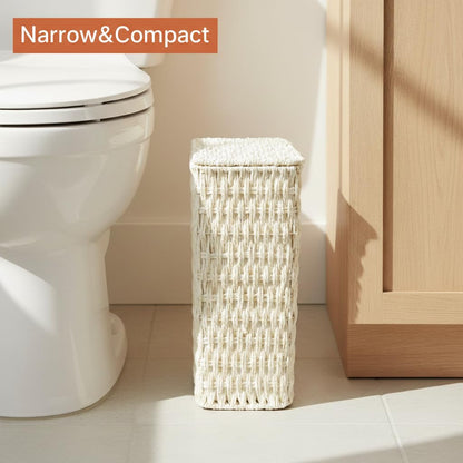 Coeusy 3 Gallon Wicker Trash Can,Small Bathroom Trash Can with Lid,Natural Water Hyacinth Wicker Waste Basket for Bedroom,Toilet,Narrow Garbage Can with Removable Liner
