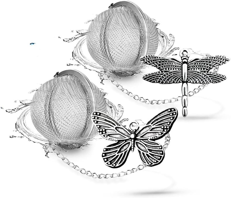Tea Steeper for Loose Tea 2pcs NSTaygate Tea Infuser with Charm Handmade Cute Butterfly BFF Pendant, Tea Strainers for Loose Tea 304 Stainless Steel Tea Ball for Brew Tea