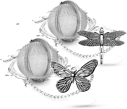 Tea Steeper for Loose Tea 2pcs NSTaygate Tea Infuser with Charm Handmade Cute Butterfly BFF Pendant, Tea Strainers for Loose Tea 304 Stainless Steel Tea Ball for Brew Tea