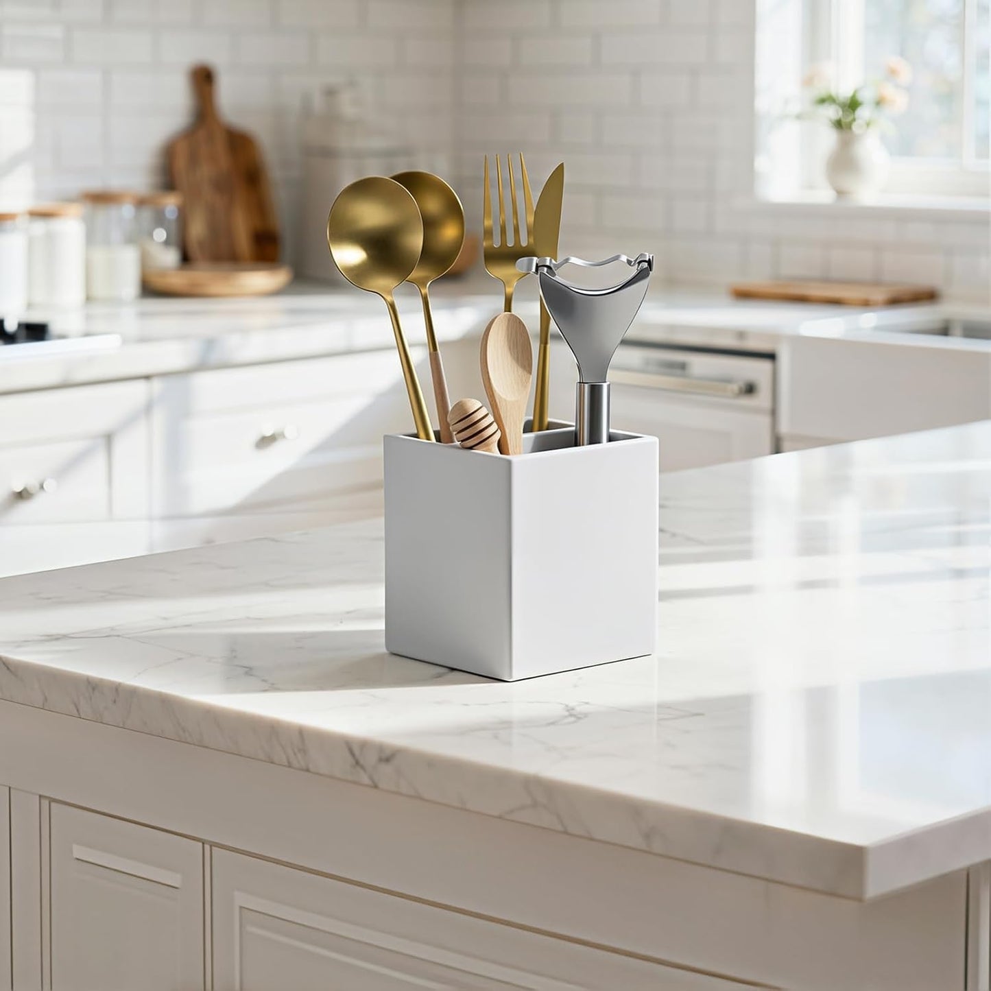 Luxspire Diatomite Toothbrush Holder, 2 Slots, Marble White | Fast Drying, Diatomaceous Earth, Electric Tooth Brush and Toothpaste Organizer, For Bathroom Kitchen Vanity Countertop