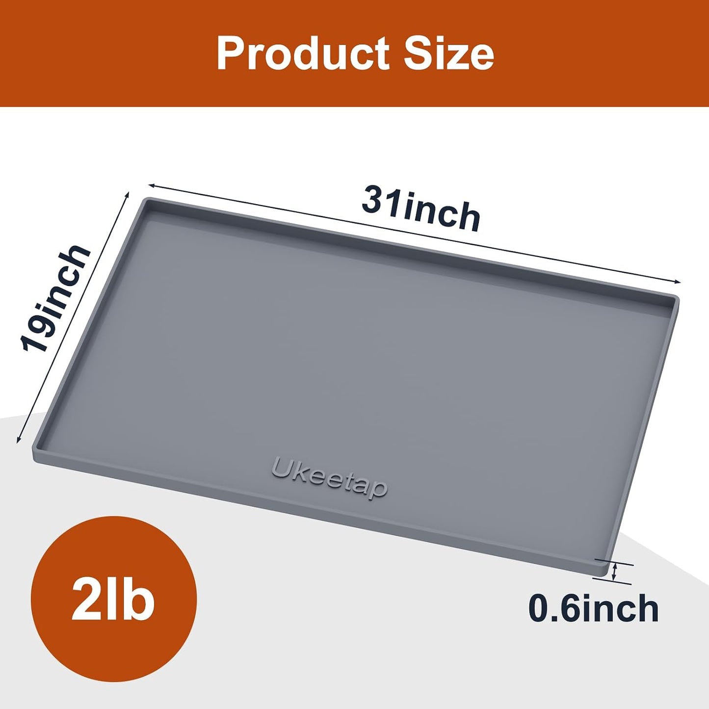 34" x 22" Extra Thick Silicone Mat Waterproof with Raised Edge, | Under Sink Mat for Kitchen & Bathroom, Kitchen Cabinet Liner, Multi-Purpose for Storage & Protection