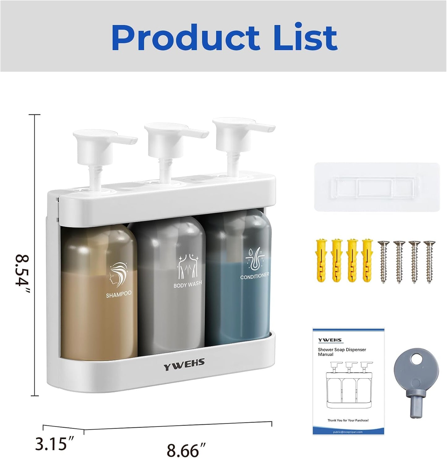 Shampoo and Conditioner Dispenser Shower Soap Dispenser 3 Chamber No Drill Shampoo Dispense for Shower Wall Mounted Shower Shampoo Dispenser 3 Chamber for Bathroom Hotel 3 * 13.37 fl.oz Black