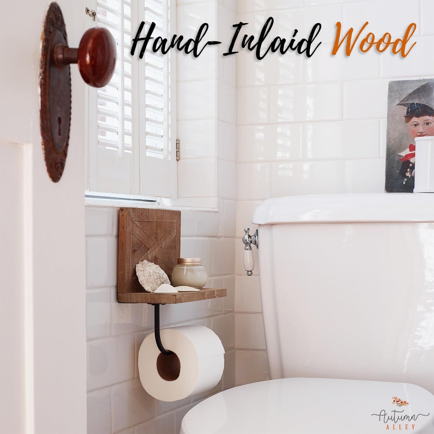 Autumn Alley Rustic Farmhouse Toilet Paper Holder with Shelf for Wipes - Rustic Farmhouse Bathroom Decor - Farmhouse Bathroom Accessories and Western Bathroom Decor Wall Mounted, Brown Wood