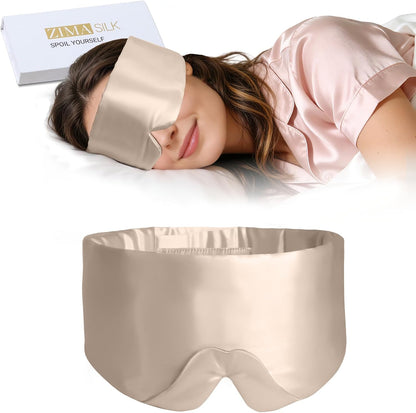 ZIMASILK 22 Momme 100% Mulberry Silk Sleep Mask - Full Silk Filled | Ultra-Soft & Breathable, Face-Hugging Blackout Eye Cover for Sleeping ( Pink )
