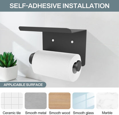 SetSail Toilet Paper Holder with Shelf Adhesive or Screw-in Matte Black | Adhesive or Screw-in,Waterproof and Rustproof Stainless Steel,Wall Mount Design,for Bathroom Hardware Accessories