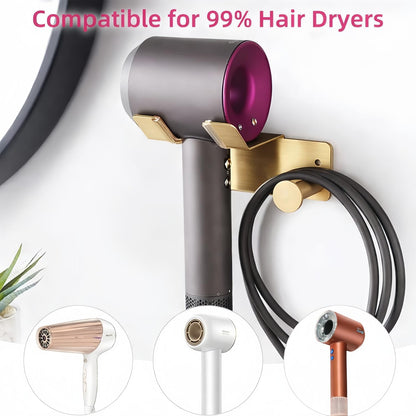 Hair Dryer Holder Wall Mounted, Stainless Steel Blow Dryer Holder for Bathroom, Hair Dryer and Straightener Holder Adhesive or Drilling, Hair Tool Organizer for Salon Barber Shops Banjekt