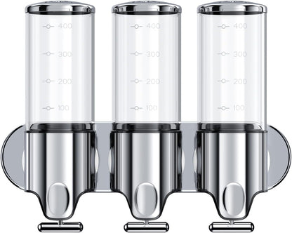 Shower Soap Dispenser,Shampoo and Conditioner Dispenser | Shower Dispenser 3 Chamber No Drill,Wall Mounted Refillable Bottles,Shower Accessories for Bathroom,RV&Hotel,16.9 oz 3 in 1
