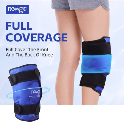 NEWGO Knee Ice Pack Wrap, 360° Full Wrap, Blue | Y-shaped Strap Stays Put, Reusable for Knee Replacement, ACL, Arthritis, Swelling, and Sports Injuries, 21.7" x 9.8"