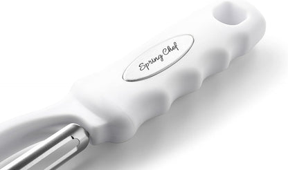 Spring Chef Swivel Potato Peeler for Kitchen with Ergonomic Handle, White | Premium Vegetable Peeler w/ Sharp Stainless Steel Blades, Multifunctional Food Peeler for Apple, Carrot, Cucumber, Fruit