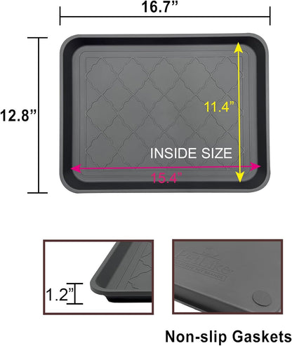 PetLike Boot Tray for Entryway Indoor, Pet Food Mat, 23 x 15.5 inch 2 Packs, Waterproof Rubber Shoe Tray for Indoor and Outdoor, Multi-Purpose Trays for Boots, Shoes, Pets, Garden