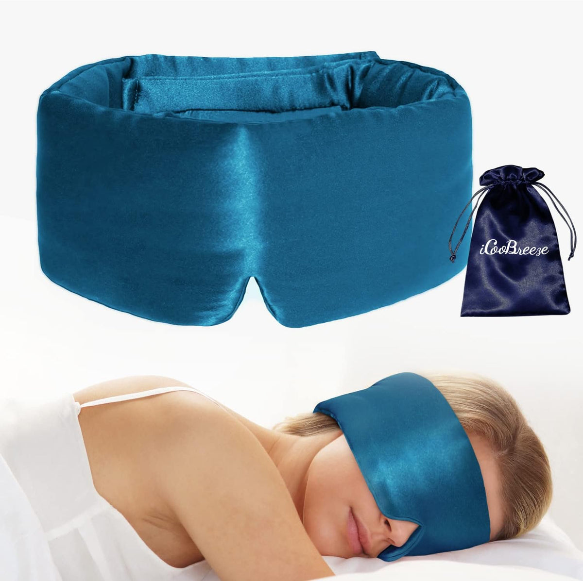 100% Natural Silk Eye Mask for Women Men, Soft Pressureless Cooling Blackout Eye Covers for Sleeping, Large Size Sleep Mask fits All Heads Adjustable, 1PC, Black