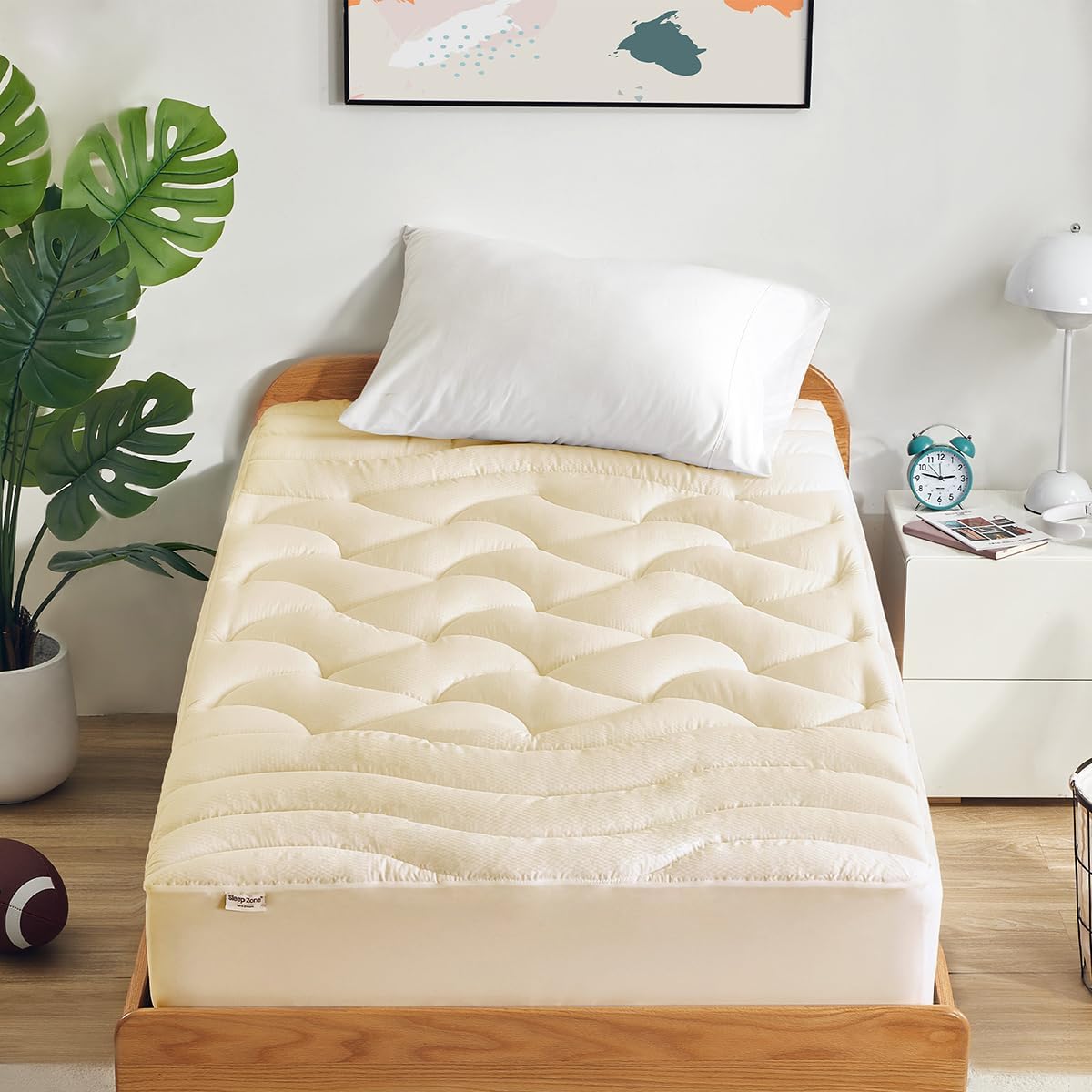 SLEEP ZONE Cooling Queen Mattress Topper, Premium Zoned Cool Mattress Pad Cover, Padded Mattress Protector Breathable Washable, Deep Pocket 8-21" (Grey, Queen)