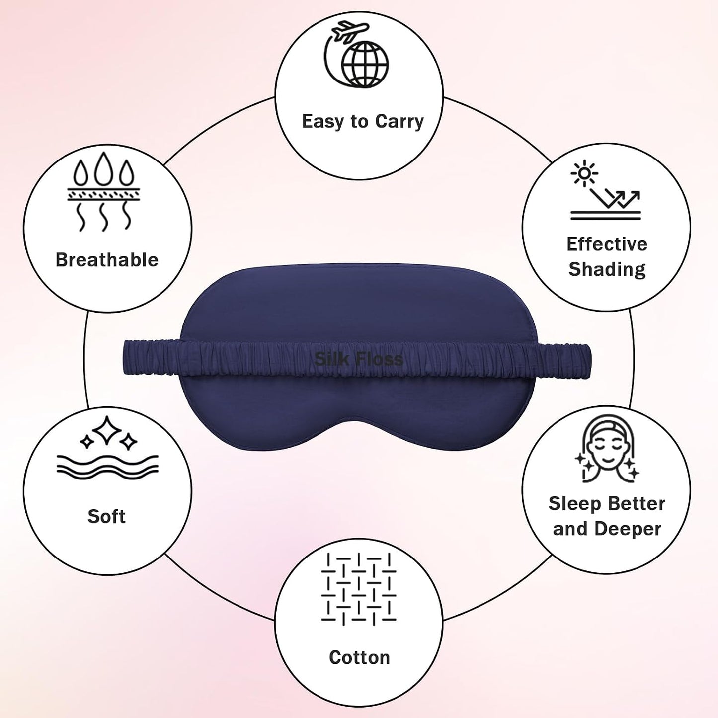 Amrules Sleep Mask Set of 2, Adjustable Silk Eye Mask for Sleeping, Soft Sleeping Eye Shade Cover for Women, Good for Blocking Light, Reducing Puffiness, Enhancing Sleep Quality (Blush Pink & Black)