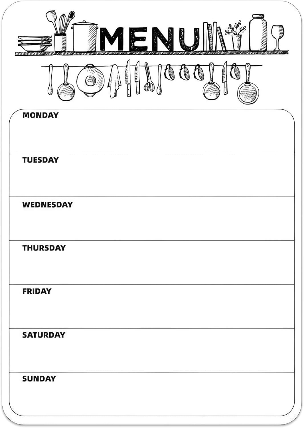 Magnetic Weekly Meal Planner, Fridge Dry Erase Menu Board (A) | 8 x 12 inch dry erase whiteboard with strong magnetic backing for weekly menus, notes, grocery lists, families and roommates