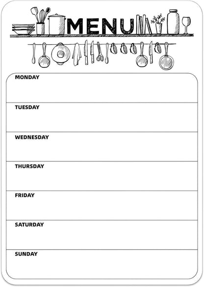 Magnetic Weekly Meal Planner, Fridge Dry Erase Menu Board (A) | 8 x 12 inch dry erase whiteboard with strong magnetic backing for weekly menus, notes, grocery lists, families and roommates