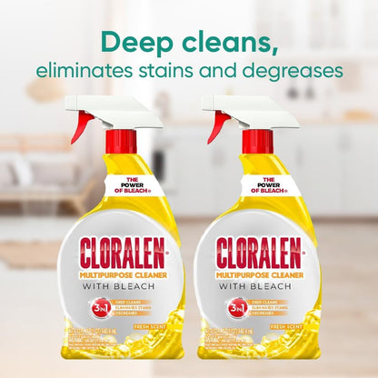Cloralen All Purpose Cleaner with Bleach Spray - 32 fl oz - Fresh Scent | 3-in-1 Multipurpose Cleaner Spray - Deep Cleans, Eliminates Stains & Degreases