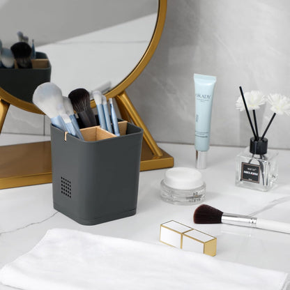 Electric Toothbrush Holder Tooth Brush and Toothpaste Organizer, Black | 3 Slots, Drainage Holes, Removable Bamboo Divider, Ventilation Design, Space-Saving, for Bathroom Countertop, Shower, Vanity