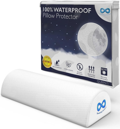 Everlasting Comfort Half Moon Bolster Pillow & Waterproof Pillow Protectors - Luxurious Support, Complete Pillow Protection
