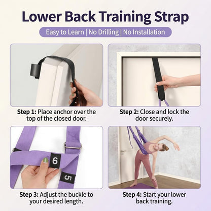 Door Aerial Hammock Swing - No Drilling Over Door Yoga Stretch Straps for Stretching, Inversion Pilates Kit, Anti-Gravity Home Workout - Pink/Purple
