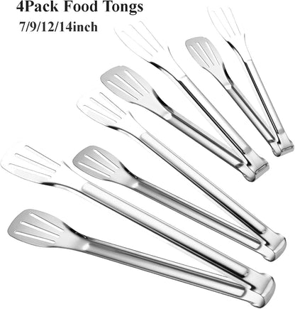2 Pack Kitchen Tongs Stainless Steel Locking Cooking Barbecue Grilling Food Tongs Kitchen Clamps Sturdy High Resistant Heat Tongs (4PC (7inch,9inch,12inch,14inch))