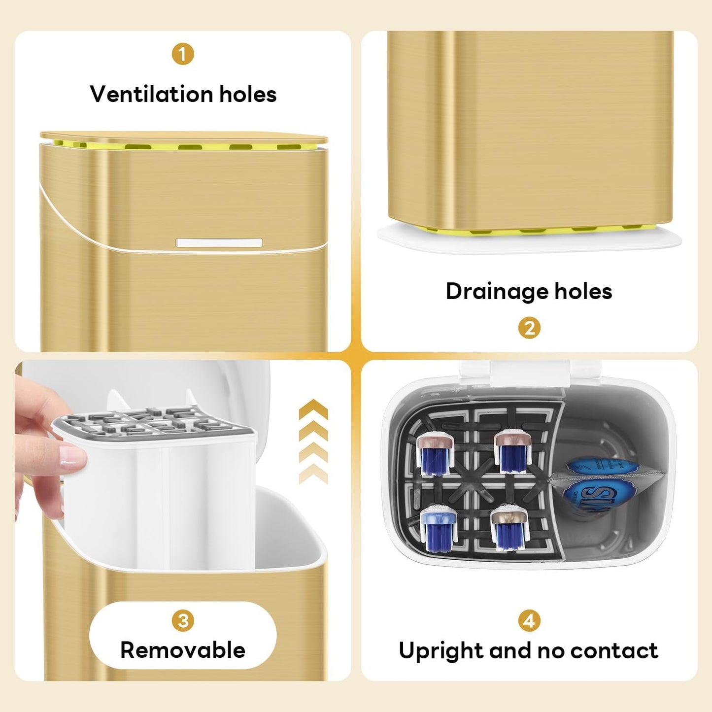 GFWARE Electric Toothbrush Holder with Cover, Ventilated & Drainage, Silver | Detachable 5 Slots Bathroom Organizer for Toothbrush & Toothpaste, Waterproof & Dustproof, Electric Toothbrushes Under 10 In