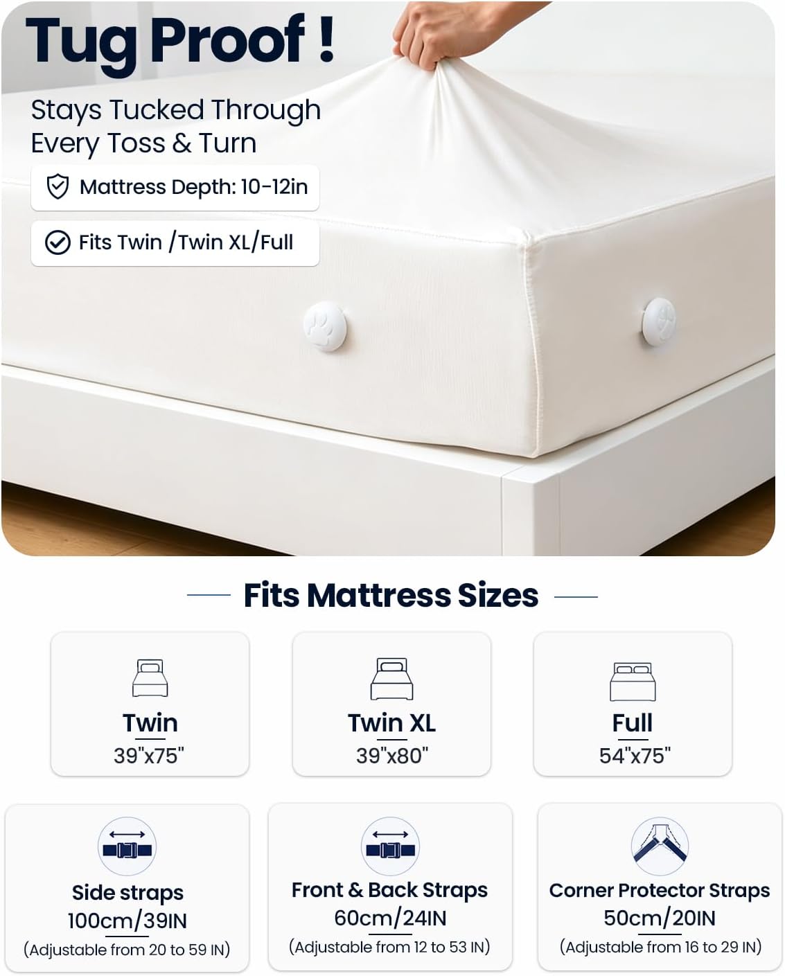 Bed Sheet Holders for Corners: 10 Clips with Side-Edge Locks (Not Just 4 Corners), One-Piece Bed Sheet Straps, No Metal & Anti-Slip, Heavy Duty Fitted Sheet Holder (Twin＆Full Style: 5-8in)