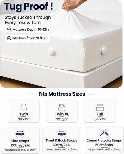 Bed Sheet Holders for Corners: 10 Clips with Side-Edge Locks (Not Just 4 Corners), One-Piece Bed Sheet Straps, No Metal & Anti-Slip, Heavy Duty Fitted Sheet Holder (Twin＆Full Style: 5-8in)