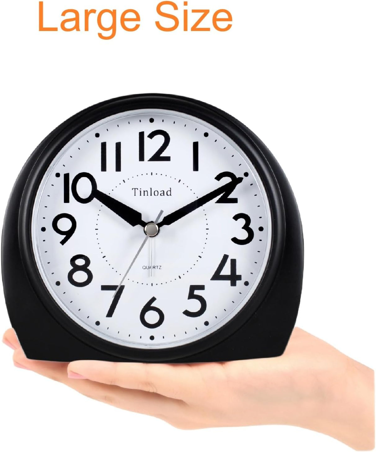 Tinload 5.5" Large Analog Alarm Clock Silent Non Ticking, Gentle Wake, Beep Sounds, Increasing Volume, Battery Operated Snooze and Manual Light, Easy Set