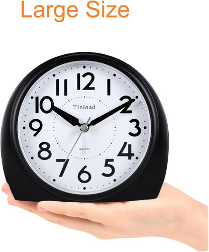 Tinload 5.5" Large Analog Alarm Clock Silent Non Ticking, Gentle Wake, Beep Sounds, Increasing Volume, Battery Operated Snooze and Manual Light, Easy Set
