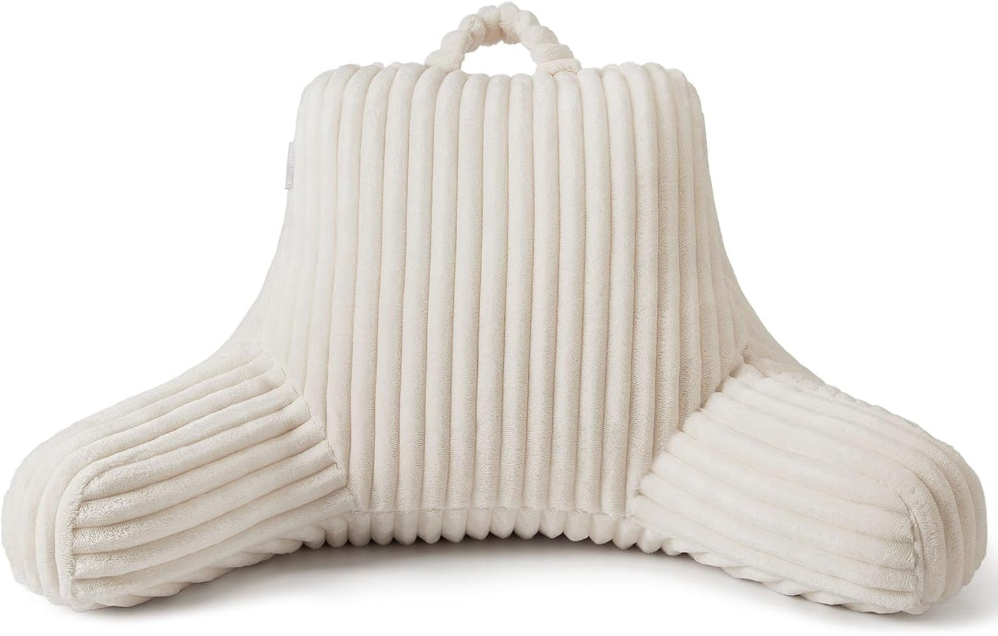 Blissful Diary Reading Pillow, Backrest Pillow with Shredded Memory Foam for Adult & Children, Designed for Bed and Couch Sitting Up, Includes Arms, Pockets and Washable Cover, Off White